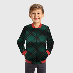 Бомбер детский Тёмно-зелёная диагональная шотландская клетка, цвет: 3D-красный — фото 2