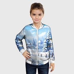 Бомбер детский Снежный зимний фон, цвет: 3D-белый — фото 2