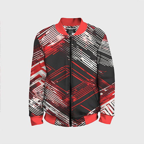 Детский бомбер Киберпанк линии белые и красные / 3D-Красный – фото 1