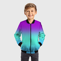 Бомбер детский Фиолетовый бирюзовый голубой неоновый градиент, цвет: 3D-черный — фото 2