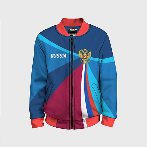 Детский бомбер Герб и триколор России с геометрией / 3D-Красный – фото 1