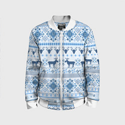 Бомбер детский Blue sweater with reindeer, цвет: 3D-белый