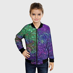 Бомбер детский Вьющийся узор фиолетовый и зелёный, цвет: 3D-черный — фото 2