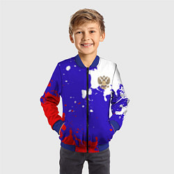 Бомбер детский Российский герб на триколоре, цвет: 3D-синий — фото 2