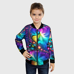 Бомбер детский Розово синий фрактал, цвет: 3D-черный — фото 2