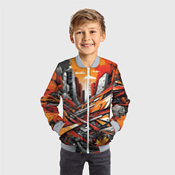Бомбер детский Улица в оранжевом граффити, цвет: 3D-серый — фото 2