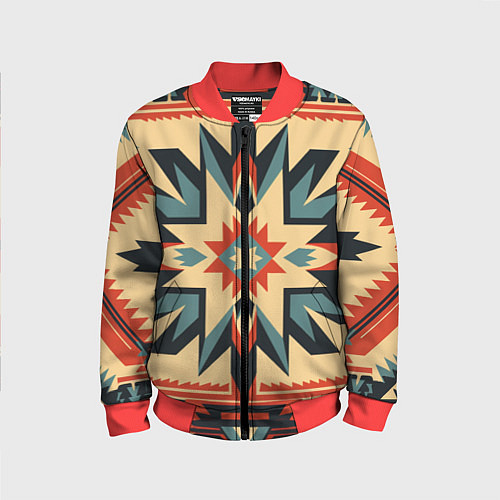 Детский бомбер Орнамент в стиле американских индейцев / 3D-Красный – фото 1