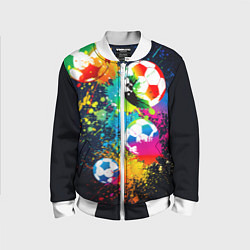 Бомбер детский Разноцветные футбольные мячи, цвет: 3D-белый