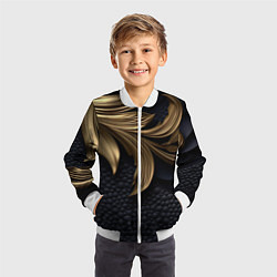 Бомбер детский Золотые узоры в виде листьев, цвет: 3D-белый — фото 2