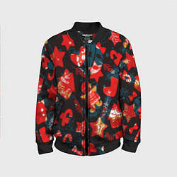 Бомбер детский Рождественские узоры красные, цвет: 3D-черный