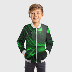 Бомбер детский Зелёная сеть на чёрном фоне, цвет: 3D-белый — фото 2