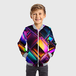 Бомбер детский Цветные стеклянные блоки - неоновый геометричный у, цвет: 3D-серый — фото 2
