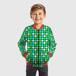 Бомбер детский Зелёные и белые квадраты, цвет: 3D-красный — фото 2