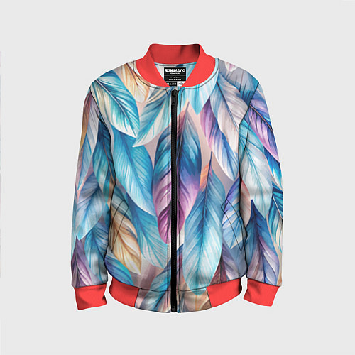 Детский бомбер Акварельные перья птиц / 3D-Красный – фото 1