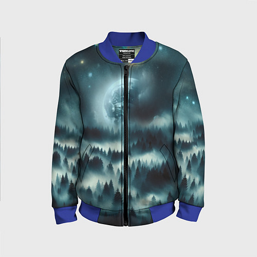 Детский бомбер Луна и туман в лесу / 3D-Синий – фото 1