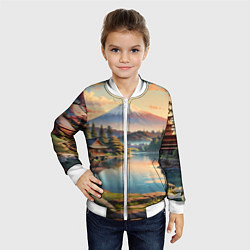 Бомбер детский Спокойный рассвет над японским горизонтом, цвет: 3D-белый — фото 2