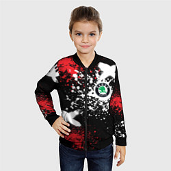 Бомбер детский Шкода на фоне граффити и брызг красок, цвет: 3D-черный — фото 2