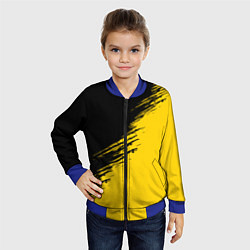 Бомбер детский Черные штрихи на желтом фоне, цвет: 3D-синий — фото 2