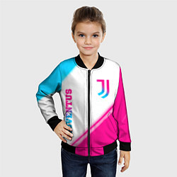 Бомбер детский Juventus neon gradient style вертикально, цвет: 3D-черный — фото 2