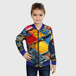 Бомбер детский Colorful denim patchwork - ai art, цвет: 3D-синий — фото 2