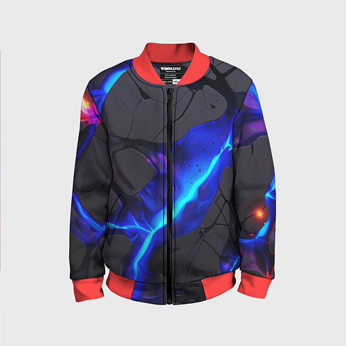 Детский бомбер Темный синий неон из разлома плит / 3D-Красный – фото 1