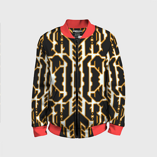 Детский бомбер Техно белые линии с жёлтой обводкой на чёрном фоне / 3D-Красный – фото 1