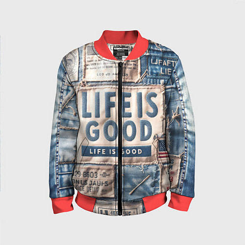 Детский бомбер Жизнь прекрасна- пэчворк / 3D-Красный – фото 1