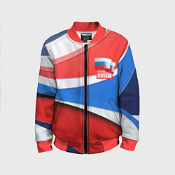 Бомбер детский Герб России на абстрактном фоне в цветах России, цвет: 3D-красный