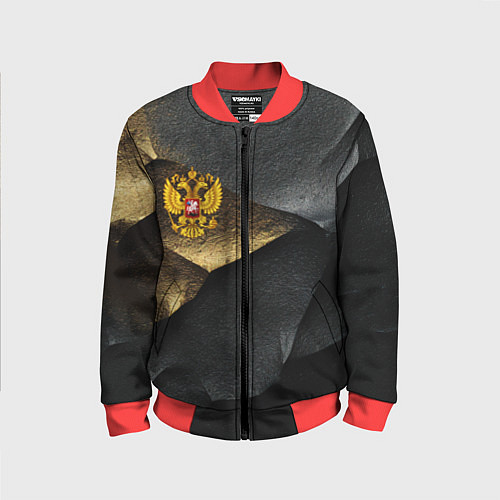 Детский бомбер Золотой герб России на темном фоне / 3D-Красный – фото 1