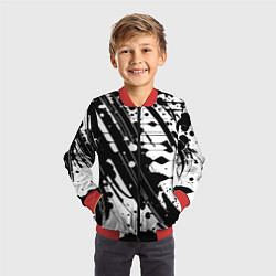 Бомбер детский Чёрно белая абстракция - кляксы, цвет: 3D-красный — фото 2