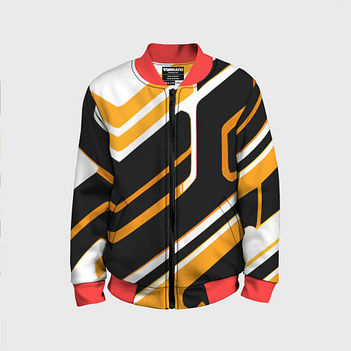 Детский бомбер Чёрно-жёлтые полосы на белом фоне / 3D-Красный – фото 1