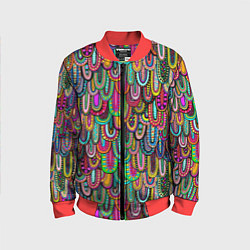 Бомбер детский Абстрактные перья в стиле бохо, цвет: 3D-красный