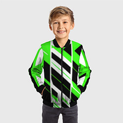 Бомбер детский Black and green stripes on a white background, цвет: 3D-черный — фото 2