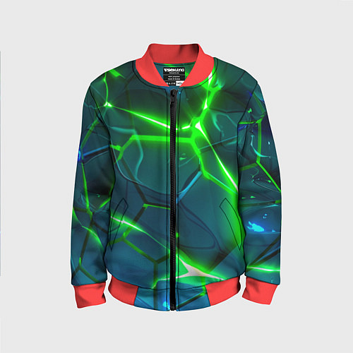 Детский бомбер Неоновые яркие зеленые разломленные плиты со свето / 3D-Красный – фото 1