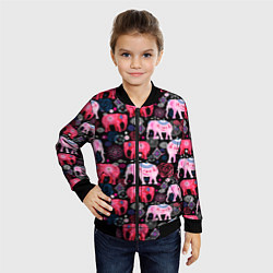 Бомбер детский Орнамент разноцветных слонов, цвет: 3D-черный — фото 2
