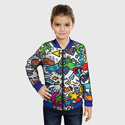 Бомбер детский Странные разноцветные человечки, цвет: 3D-синий — фото 2