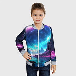 Бомбер детский Космический пейзаж - планеты, цвет: 3D-серый — фото 2