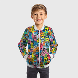 Бомбер детский Весёлые лица абстрактные, цвет: 3D-белый — фото 2
