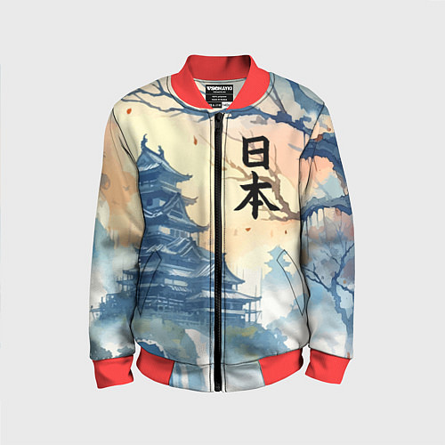 Детский бомбер Japanese landscape - watercolor / 3D-Красный – фото 1