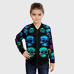 Бомбер детский Neon skulls - ai art pattern, цвет: 3D-черный — фото 2