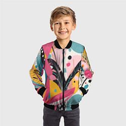 Бомбер детский Листья цветы абстракция, цвет: 3D-черный — фото 2