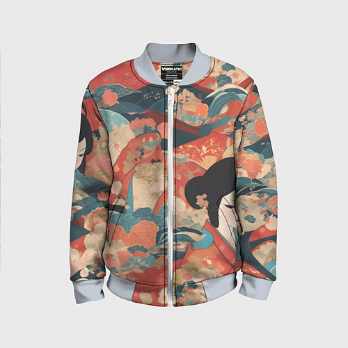 Детский бомбер Японский орнамент с девушкой / 3D-Серый – фото 1
