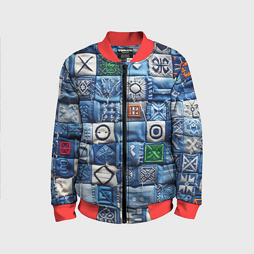 Детский бомбер Геймерский пиксельный пэчворк / 3D-Красный – фото 1