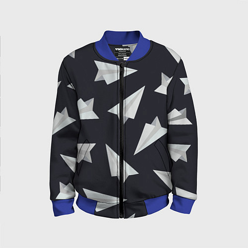 Детский бомбер Белый бумажный самолётик - Телеграм / 3D-Синий – фото 1