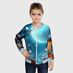 Бомбер детский Сказочные грибы и бабочки под луной - фантазия, цвет: 3D-серый — фото 2