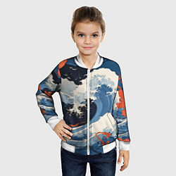 Бомбер детский Япония волны алые цветы, цвет: 3D-белый — фото 2