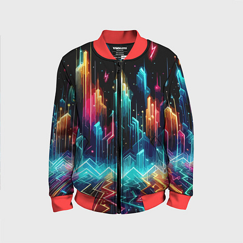 Детский бомбер Neon fantastic metropolis - vaporwave / 3D-Красный – фото 1