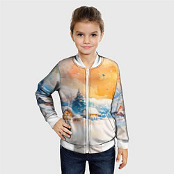 Бомбер детский Деревенский новогодний пейзаж, цвет: 3D-белый — фото 2