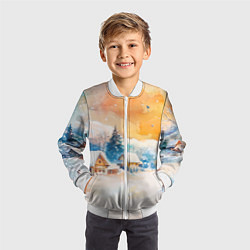 Бомбер детский Деревенский новогодний пейзаж, цвет: 3D-белый — фото 2