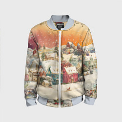 Бомбер детский Новогодний город из разноцветных домов, цвет: 3D-серый